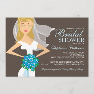 Beautiful Bride w Bouquet Bridal Shower Invitation