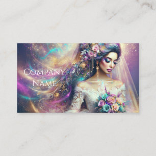 Beautiful Bride with Colourful Glitter Design Business Card