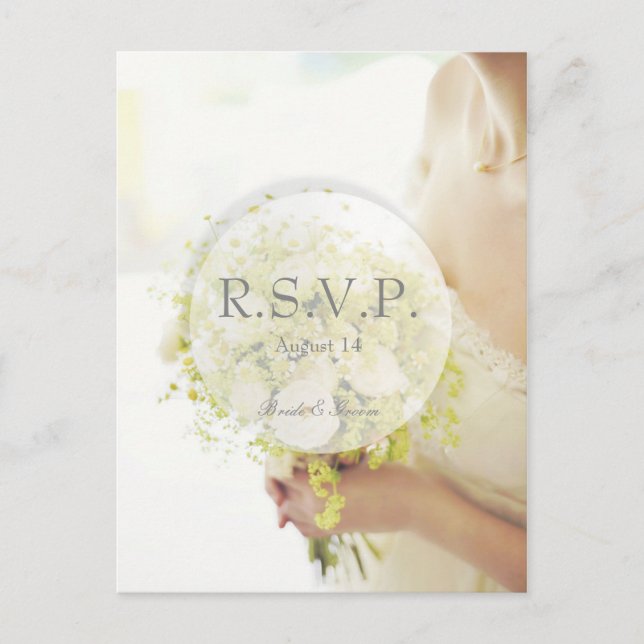 Beautiful Bride with Flower Bouquet Wedding RSVP Invitation Postcard (Front)