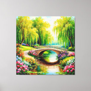 Beautiful Bridge in a Blooming Landscape Canvas Print