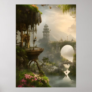 Beautiful Bridge river lookout Fantasy Poster
