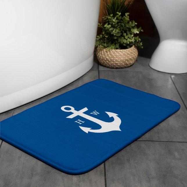 Beautiful Bright Blue Anchor Monogram Bath Mat (Creator Uploaded)