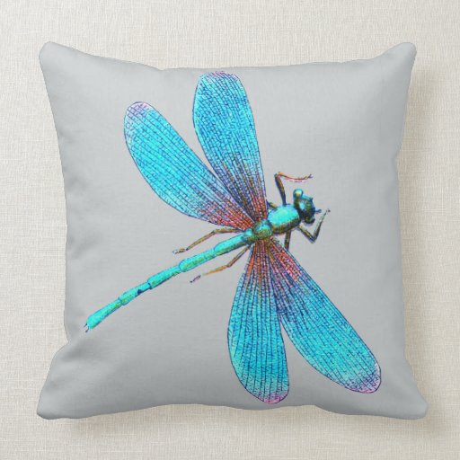 Image of Beautiful Bright Blue Turquoise Dragonfly Cushion