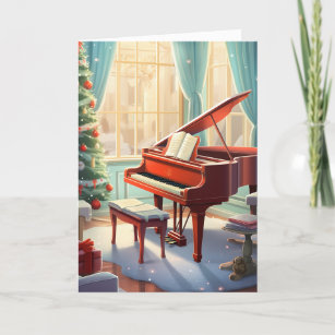 Beautiful Bright Christmas Music Grand Piano Holiday Card