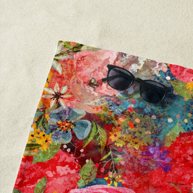 Beautiful Bright Colourful Abstract Floral Pattern Beach Towel (In Situ)