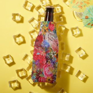 Beautiful Bright Colourful Abstract Floral Pattern Bottle Cooler