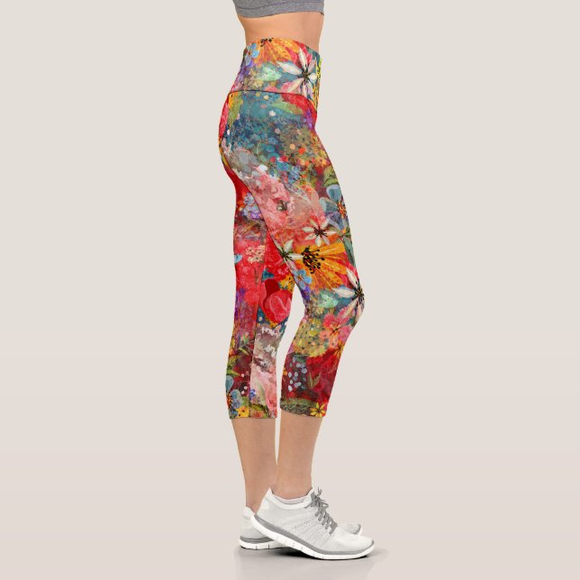 Beautiful Bright Colourful Abstract Floral Pattern Capri Leggings (Right)