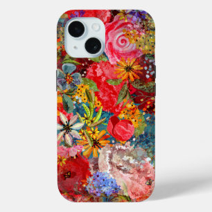 Beautiful Bright Colourful Abstract Floral Pattern iPhone 15 Case