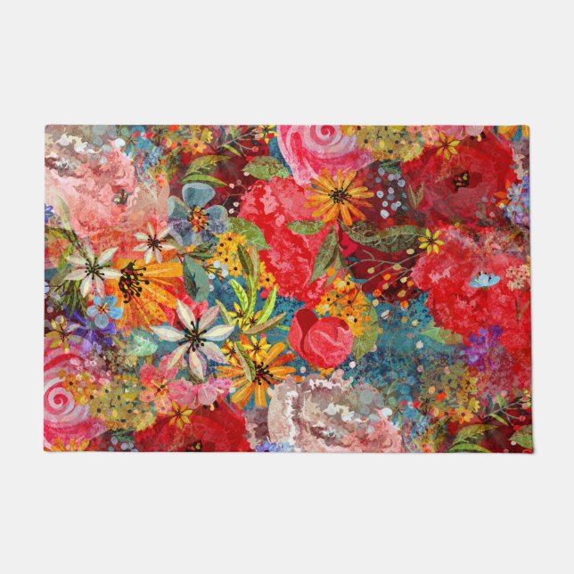 Beautiful Bright Colourful Abstract Floral Pattern Doormat (Front)