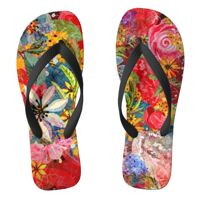 Beautiful Bright Colourful Abstract Floral Pattern Flip Flops (Footbed)