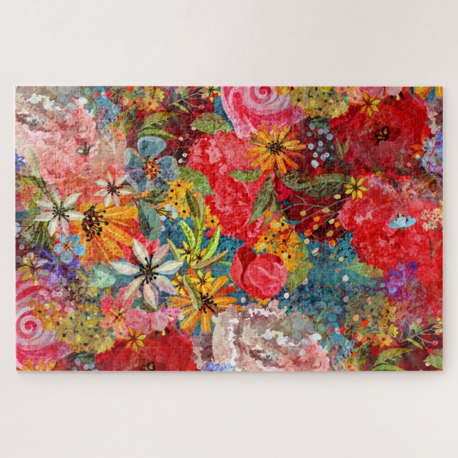 Beautiful Bright Colourful Abstract Floral Pattern Jigsaw Puzzle (Horizontal)