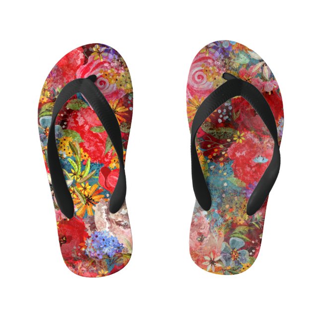 Beautiful Bright Colourful Abstract Floral Pattern Kid's Flip Flops (Footbed)