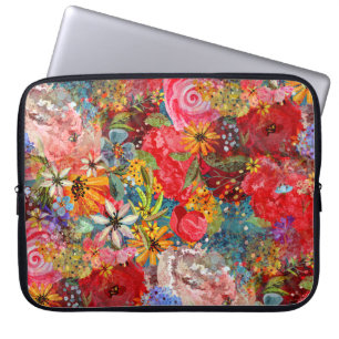 Beautiful Bright Colourful Abstract Floral Pattern Laptop Sleeve