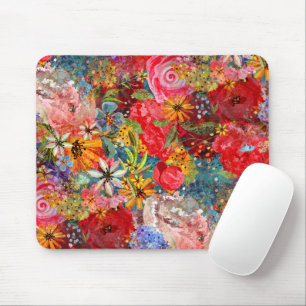 Beautiful Bright Colourful Abstract Floral Pattern Mouse Mat