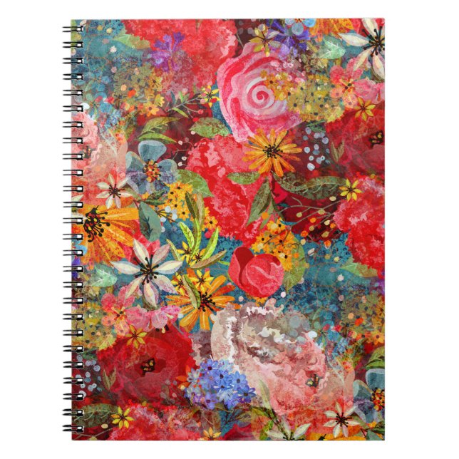 Beautiful Bright Colourful Abstract Floral Pattern Notebook (Front)