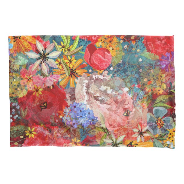 Beautiful Bright Colourful Abstract Floral Pattern Pillowcase (Front)