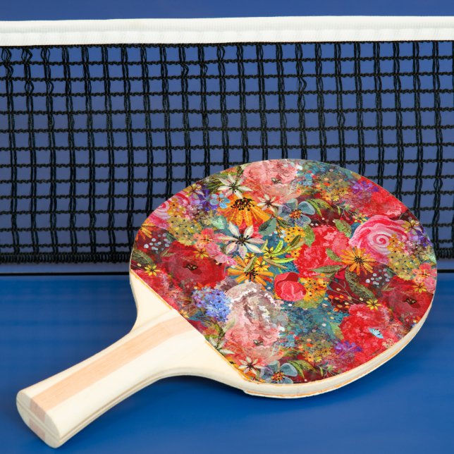 Beautiful Bright Colourful Abstract Floral Pattern Ping Pong Paddle (Insitu)