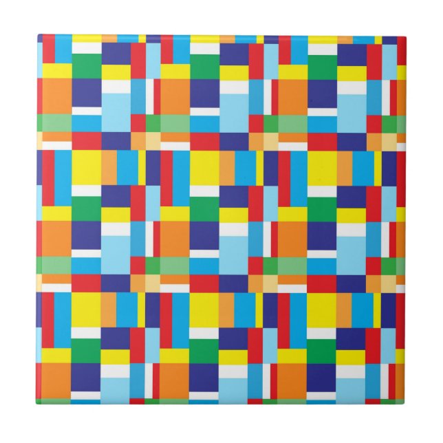 Beautiful Bright Colourful Blocks Plaid Squares Tile (Front)