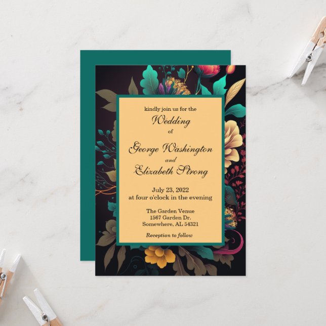 Beautiful Bright Floral Wedding Invitation (Front/Back In Situ)