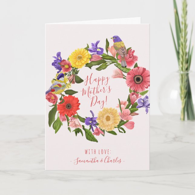 Beautiful Bright Floral Wreath Happy Mother's Day  Card (Front)