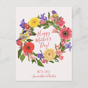 Beautiful Bright Floral Wreath Happy Mother's Day  Postcard