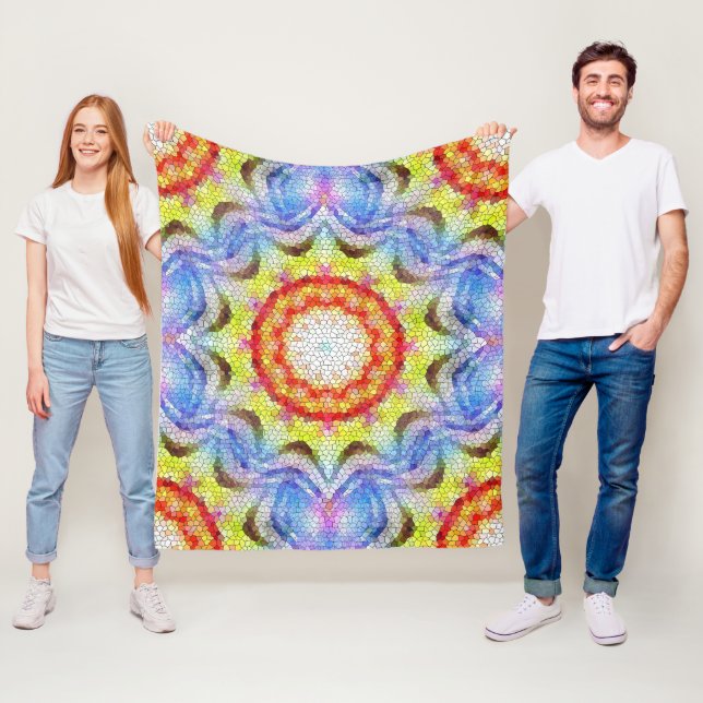 Beautiful Bright Mosaic Tile Sun Flower Fleece Blanket (In Situ)