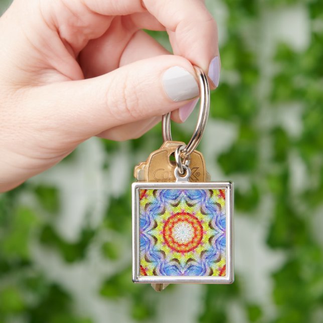 Beautiful Bright Mosaic Tile Sun Flower Key Ring (Hand)