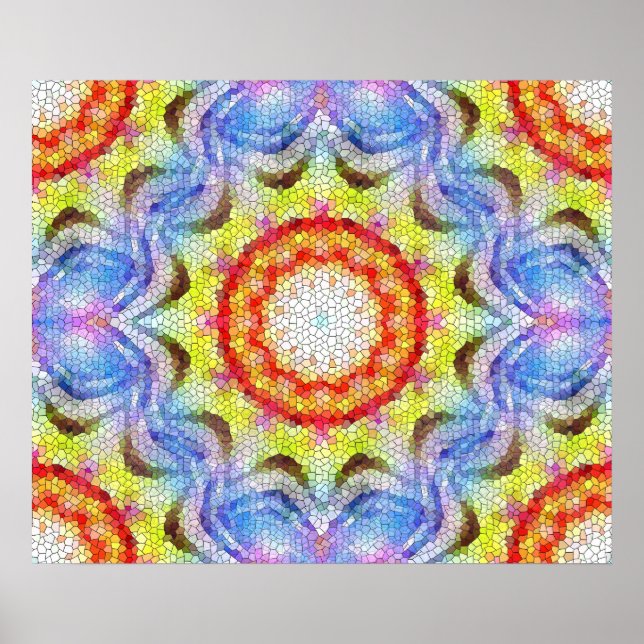 Beautiful Bright Mosaic Tile Sun Flower Poster (Front)