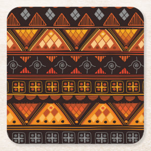 Beautiful Bright Multi-Colour Aztec Pattern Square Paper Coaster