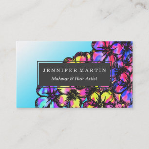 Beautiful Bright Neon Tie Dye Painted Flowers Business Card