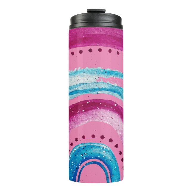 Beautiful  Bright Pink Rainbow Design Thermal Tumbler (Front)