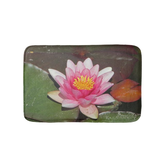 Beautiful Bright Pink Water Lily Flower Photo Bath Mat (Front)