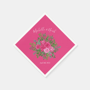 Beautiful Bright Pink Wedding Roses Floral Napkin