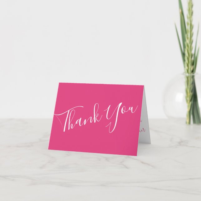 Beautiful Bright Pink Wedding Roses Floral Thank You Card (Front)