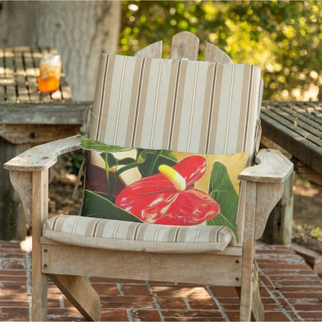 Beautiful Bright Red Anthurium Floral Photograph Lumbar Cushion (Chair)