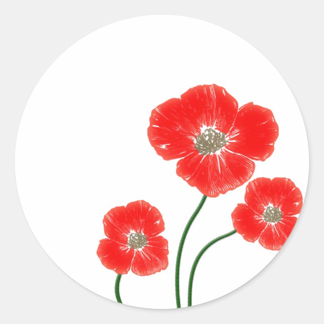 Beautiful  bright red poppy flowers image classic round sticker (Front)