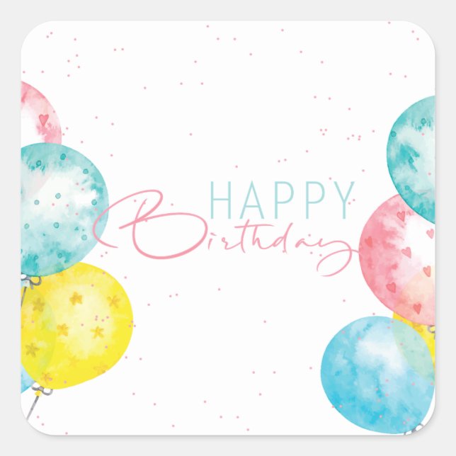 Beautiful Bright watercolor Happy Birthday Square Sticker (Front)