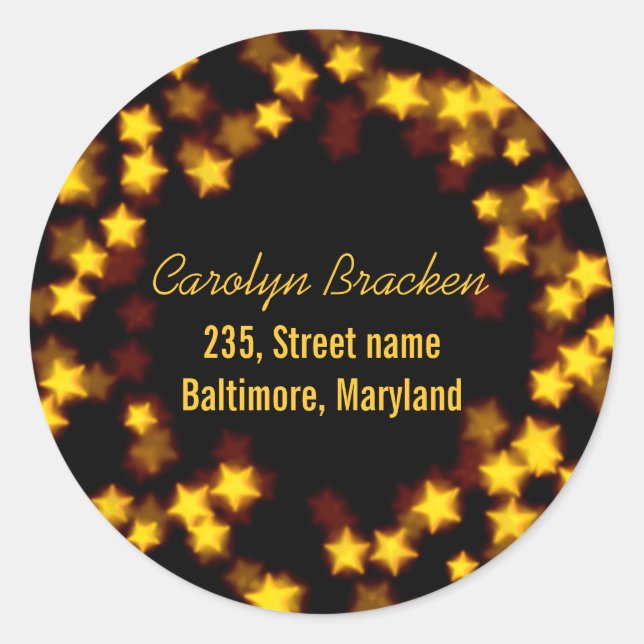 Beautiful Bright Yellow Stars Address Classic Round Sticker (Front)