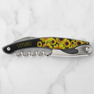 Beautiful Bright Yellow Sunflower - Personalised Corkscrew