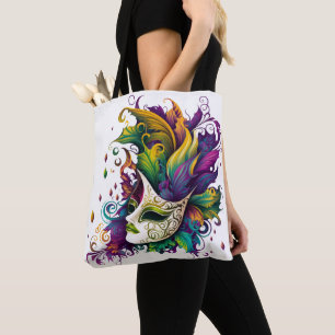 BEAUTIFUL BRIGHTLY COLORED MARDI GRAS MASK TOTE BAG