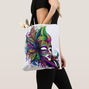 BEAUTIFUL BRIGHTLY COLORED MARDI GRAS MASK TOTE BAG