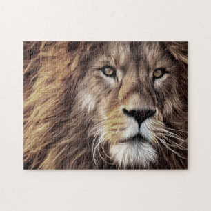 Beautiful Brown Black Lion Face Closeup Painting Jigsaw Puzzle