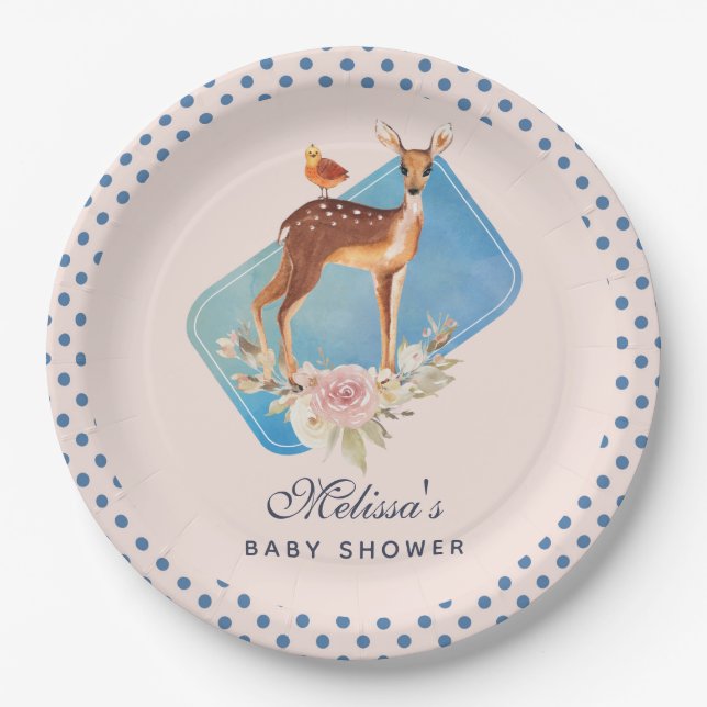 Beautiful Brown Doe with White Spots Baby Shower Paper Plate (Front)