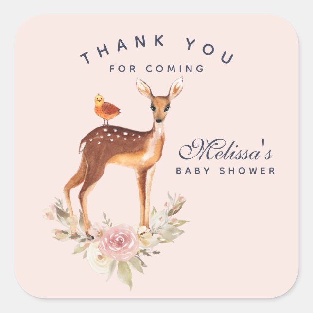 Beautiful Brown Doe with White Spots Baby Shower Square Sticker (Front)
