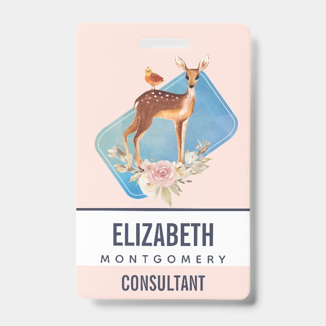 Beautiful Brown Doe with White Spots ID Badge (Front)