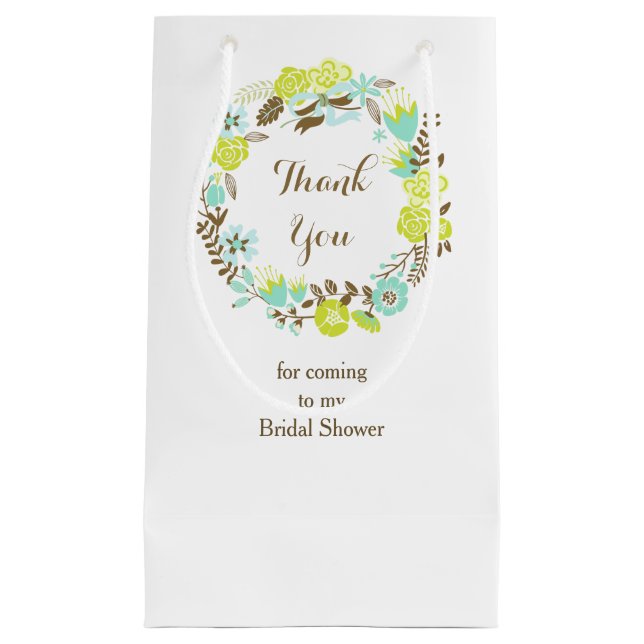 Beautiful Brown Green Floral Wreath Bridal Shower Small Gift Bag (Front)