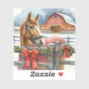 Beautiful Brown Horse at a Festive Barn Christmas