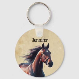 Beautiful Brown Horse Custom Name  Key Ring