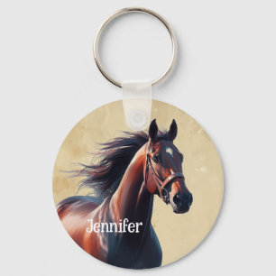 Beautiful Brown Horse Custom Name  Key Ring