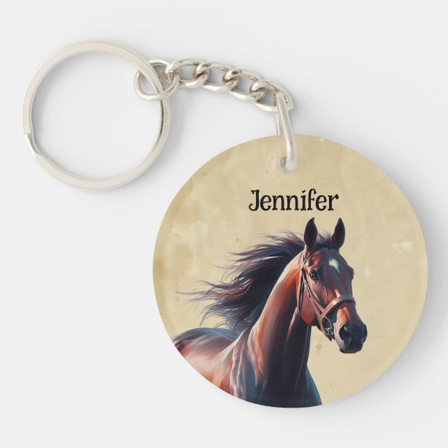  Beautiful Brown Horse Custom Name  Key Ring (Front)